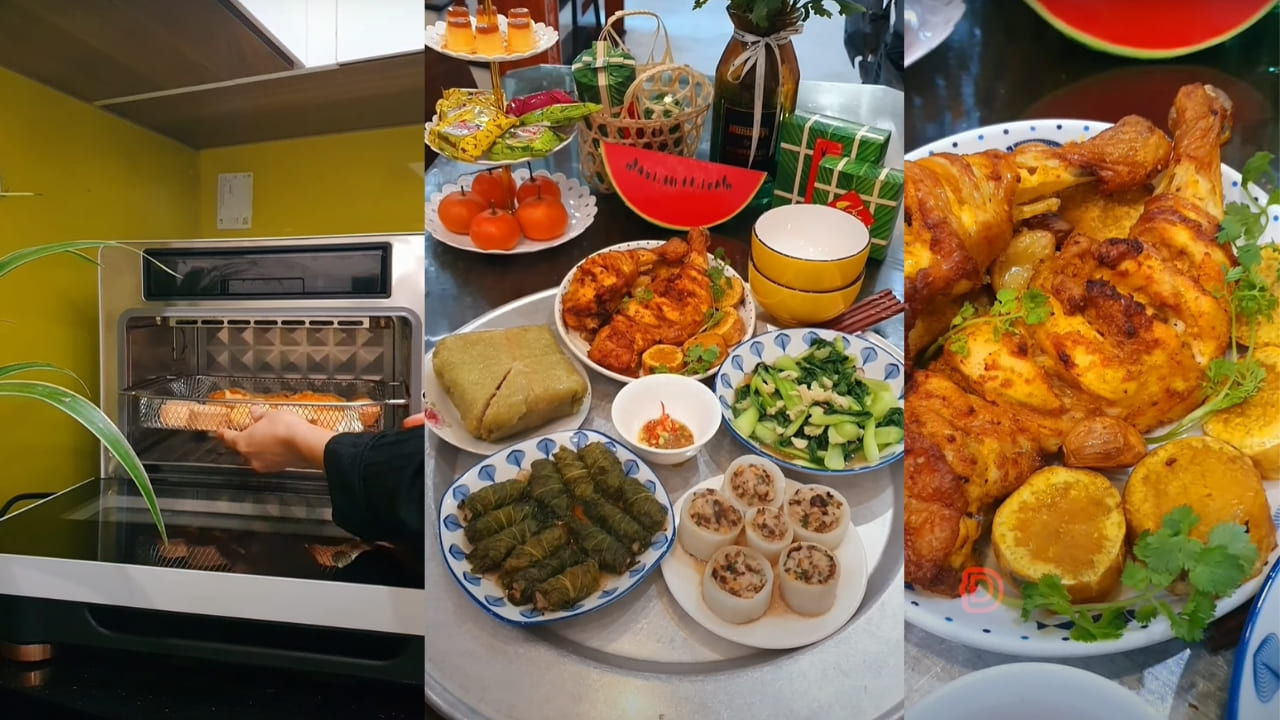 Đùi Gà Nướng, Cải Thảo Và Củ Cải Hấp Từ Nồi Chiên Hơi Nước S100